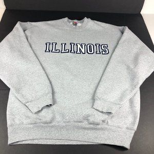 VTG Illinois Sweatshirt Adult Extra Large Grey Spell Out Logo Pullover Crewneck